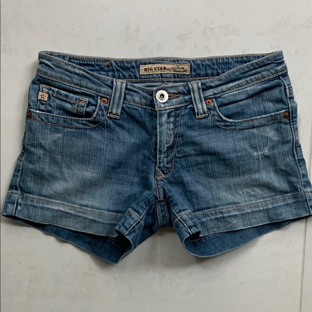 Big Star Blue Jean Shorts with Cuffed Hems super low rise Y2K size 28 sweet